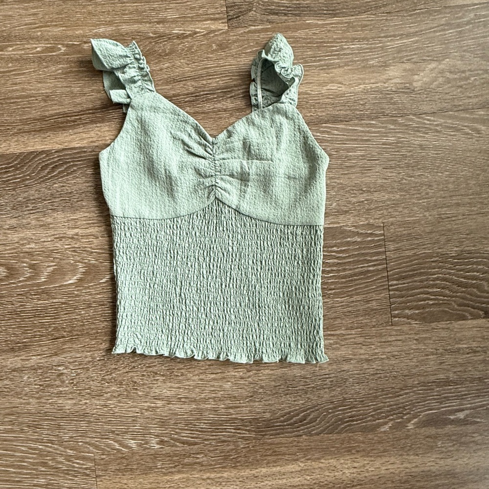 Blue Rain Sage Green Ruffled Crop Top